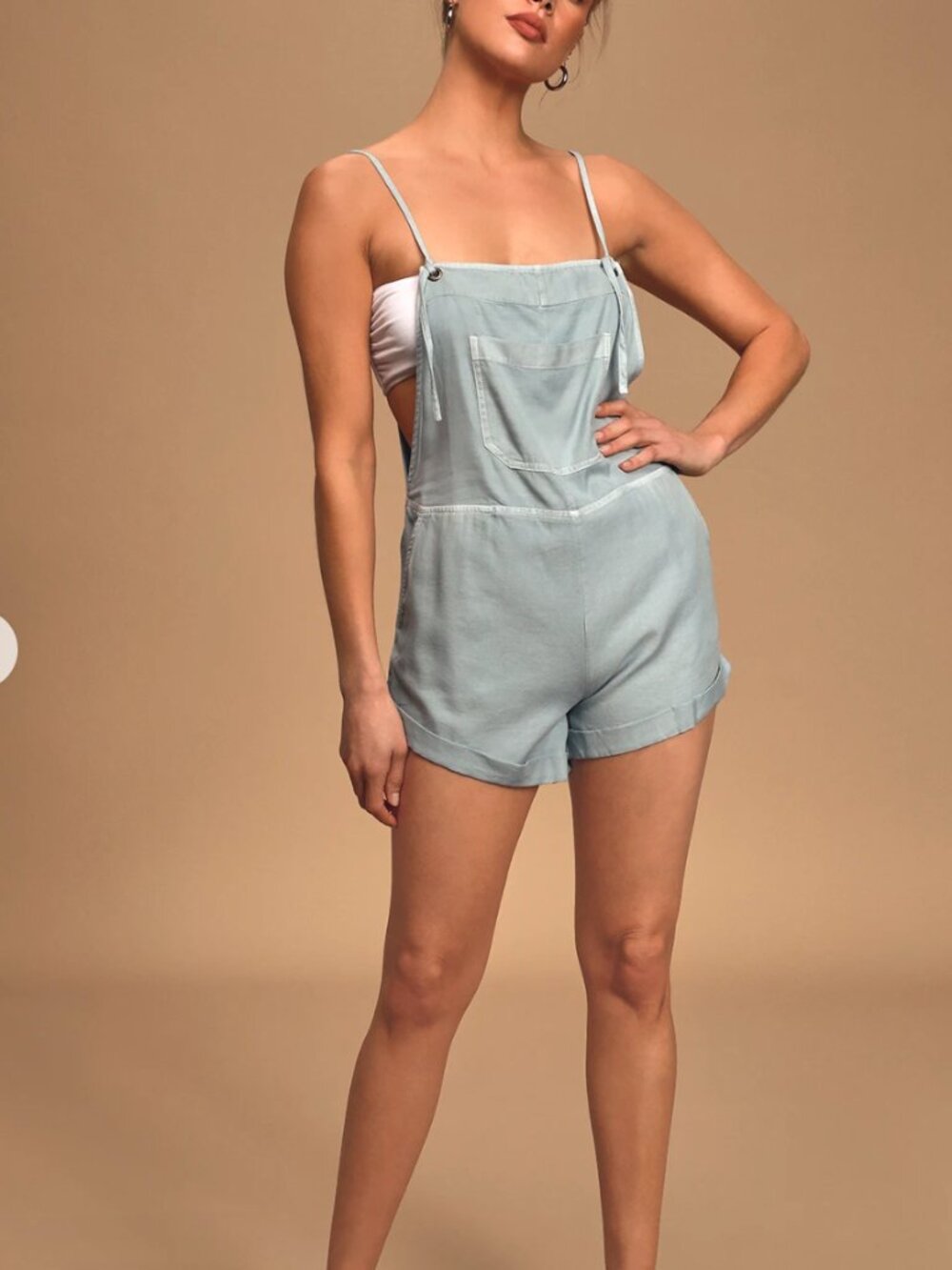 Billabong Wild Pursuit Light Blue Chambray Short Overalls Size Small